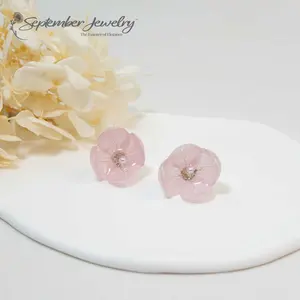 Single Petal Pink Hydrangea Earrings – Real Flowers, Stainless Steel, 0.7"