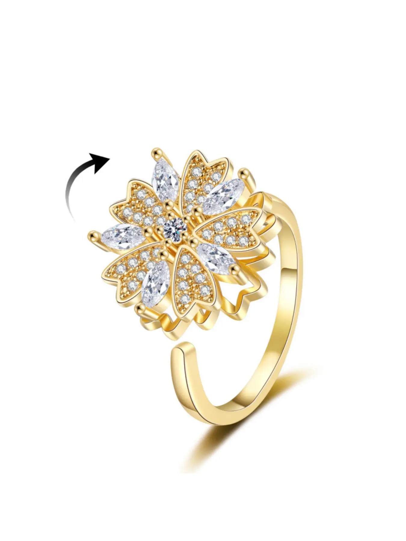 Flower Rotating Ring - Women's Zirconium Ring, Trendy and Elegant, Versatile and Multi-color Diamond, Four-Leaf Clover, Rotatable Ring