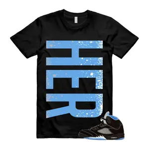 HER Shirt To Match 5 Retro Black University Blue White 2026, Black/University Blue Sneaker Matching Shirt, Cotton Unisex Graphic T-Shirt