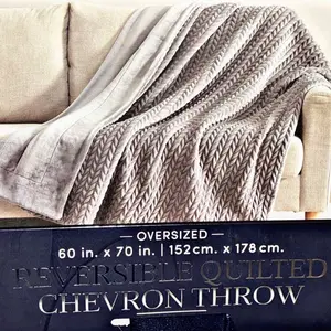SlayMart.Co Luxury Reversible Quilted Chevron Throw Blanket Ultra Plush Velvet Comfort Oversized 60 in x 70 in 152 cm x 178 cm Red Velvet Navy Blue Platinum Gray