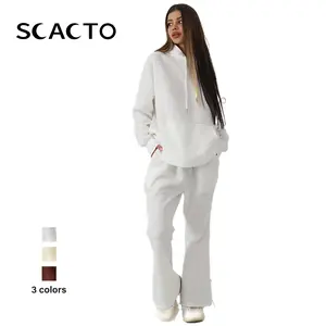 Scacto Women's (Lady's) Oversize Casual Solid Brown Polyester-Nylon Longsleeves Sweatshirt Set, Basic Minimalist Fitted, Sizes S-M-L-XL-2XL, for Everyday Wear