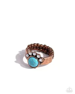 Havasu Haven - Copper Turquoise Stone Opalescent Rhinestone Ring - Paparazzi