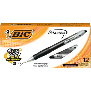 BIC Velocity Retractable Ballpoint Pens, Medium Point (1.0 mm), Black Ink Pens, 12-Count Pack, With Comfortable Grip