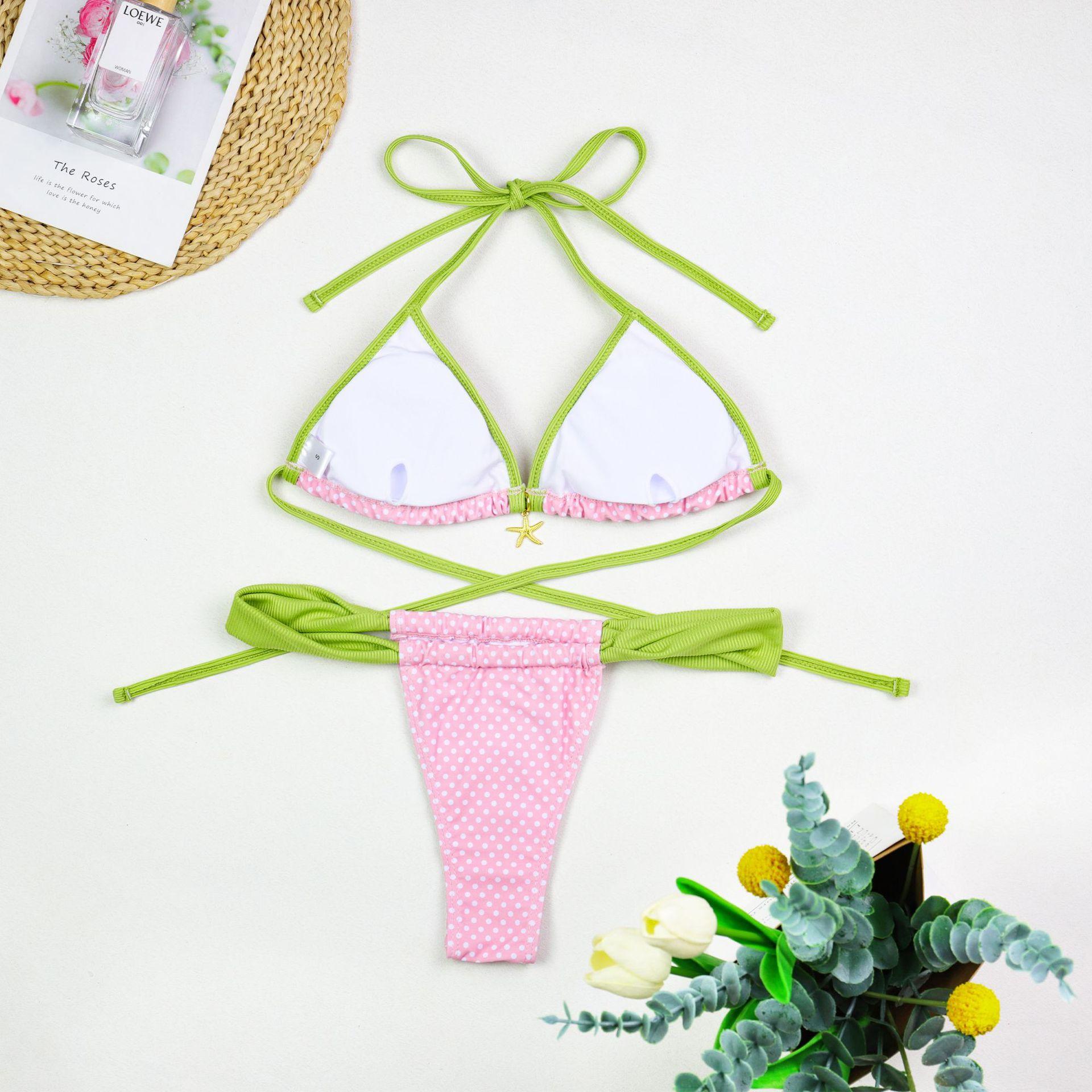 Print Separated Metal Swimwear Triangle Cup Bikini Swimsuit for Women
