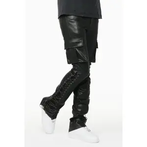 Honor Black Faux Leather Stacked Flare Jean