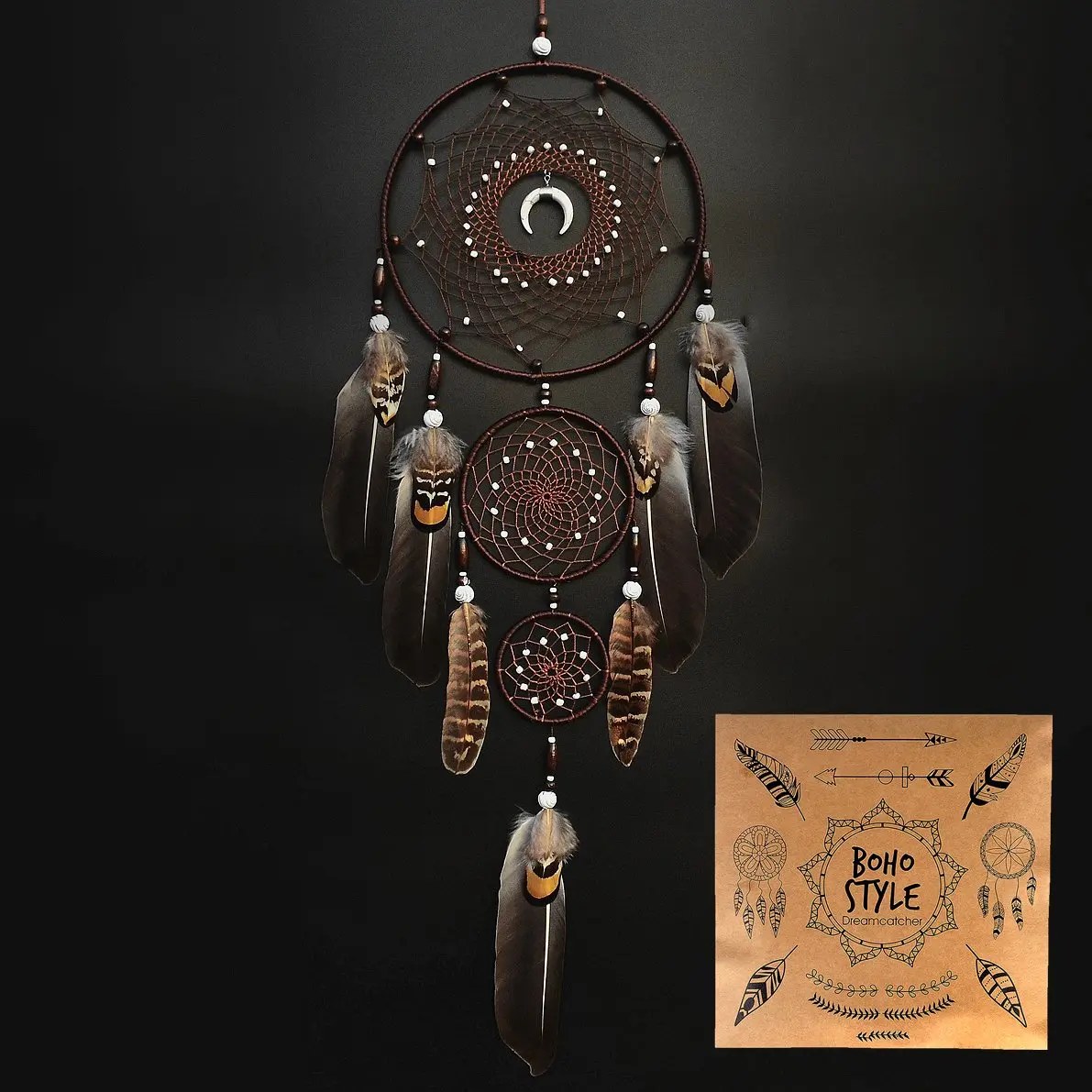 Large Dream Catchers for Bedroom Adult Brown Boho Dream Catcher Wall Decor with Turquoise Hanging Ornament Teen Dorm Room Decor Festival  (NO.9)