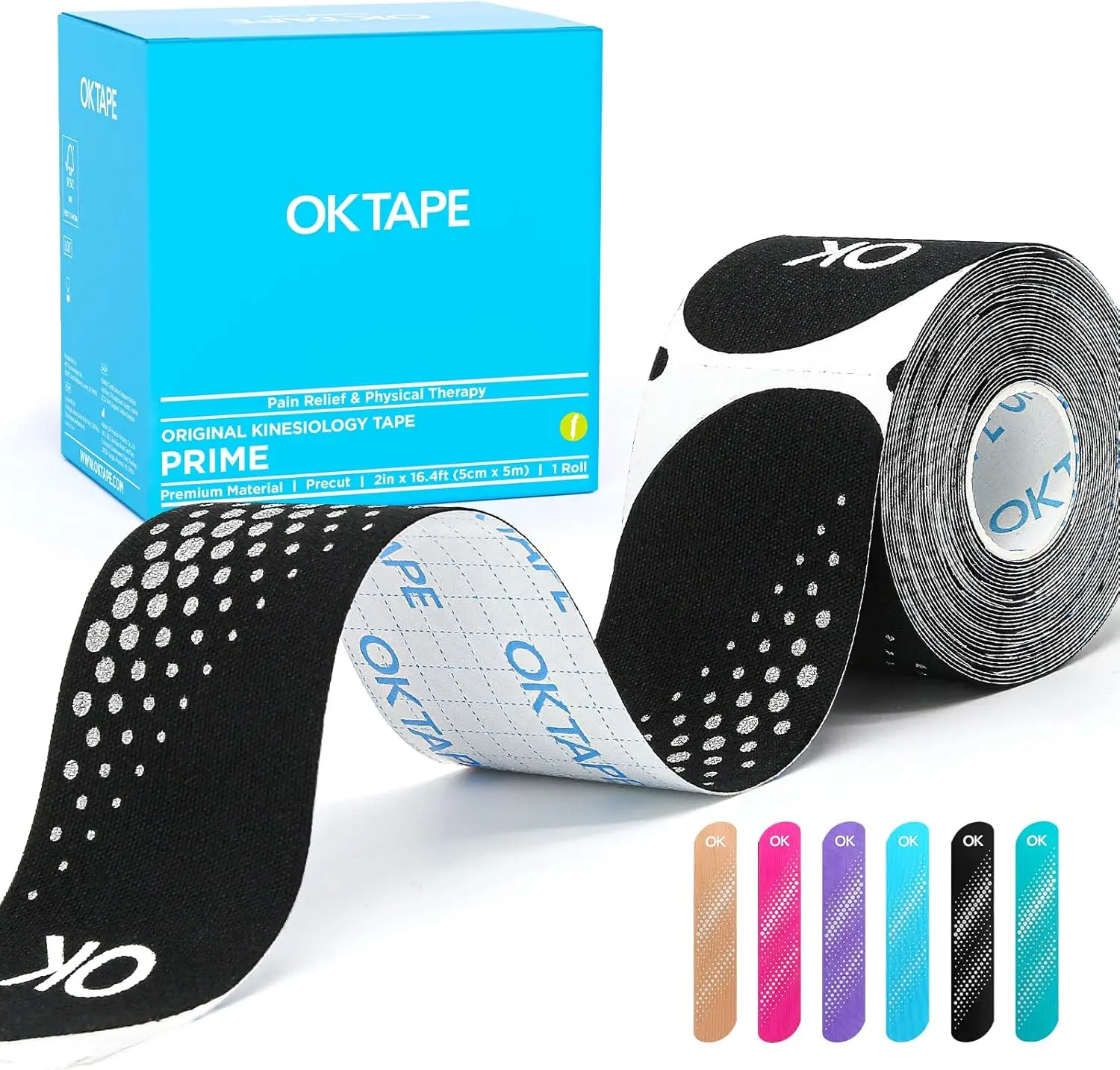 OKTAPE Pre-Cut Synthetic Kinesiology Tape 1 Roll 20 Strips, Waterproof Kinesiology Athletic Tape for Joint & Muscle Support, Reflective and Durable Tape, 2in×16.4ft Roll