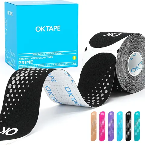 OKTAPE Prime Pre-Cut Tech Synthetic Kinesiology Tape 1 Roll 20 Strips, Waterproof Kinesiology Athletic Tape for Joint & Muscle Support, Reflective and Durable Tape, 2in×16.4ft Roll
