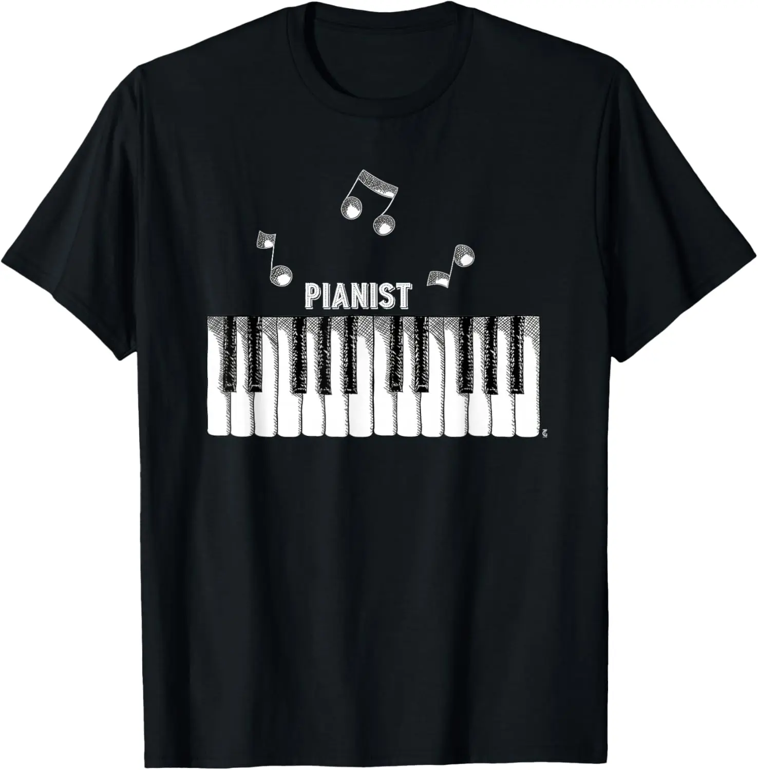 Men's Round Neck Short Sleeve Graphic T-Shirt - 100% Natural Soft Cotton Fabric, Vintage Distressed Piano Keys Print, Regular Fit Menswear Casual Streetwear Top, Moisture Absorbent, Lightweight, Machine Washable