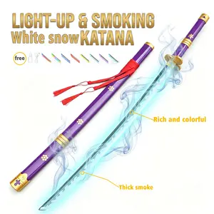 Anime  "One Piece Zoro" Cosplay Prop: Zoro's Demon Lord. It includes a scabbard, a rechargeable USB-type LED lamp, and a wooden blade with a smoke outlet. It can provide both light and smoke effects simultaneously. Retractable Multi-Color Lightsaber