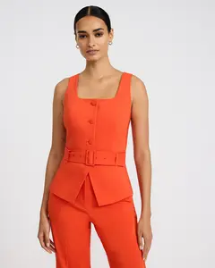 Express Stretch Cotton Square Neck Belted Blazer Vest