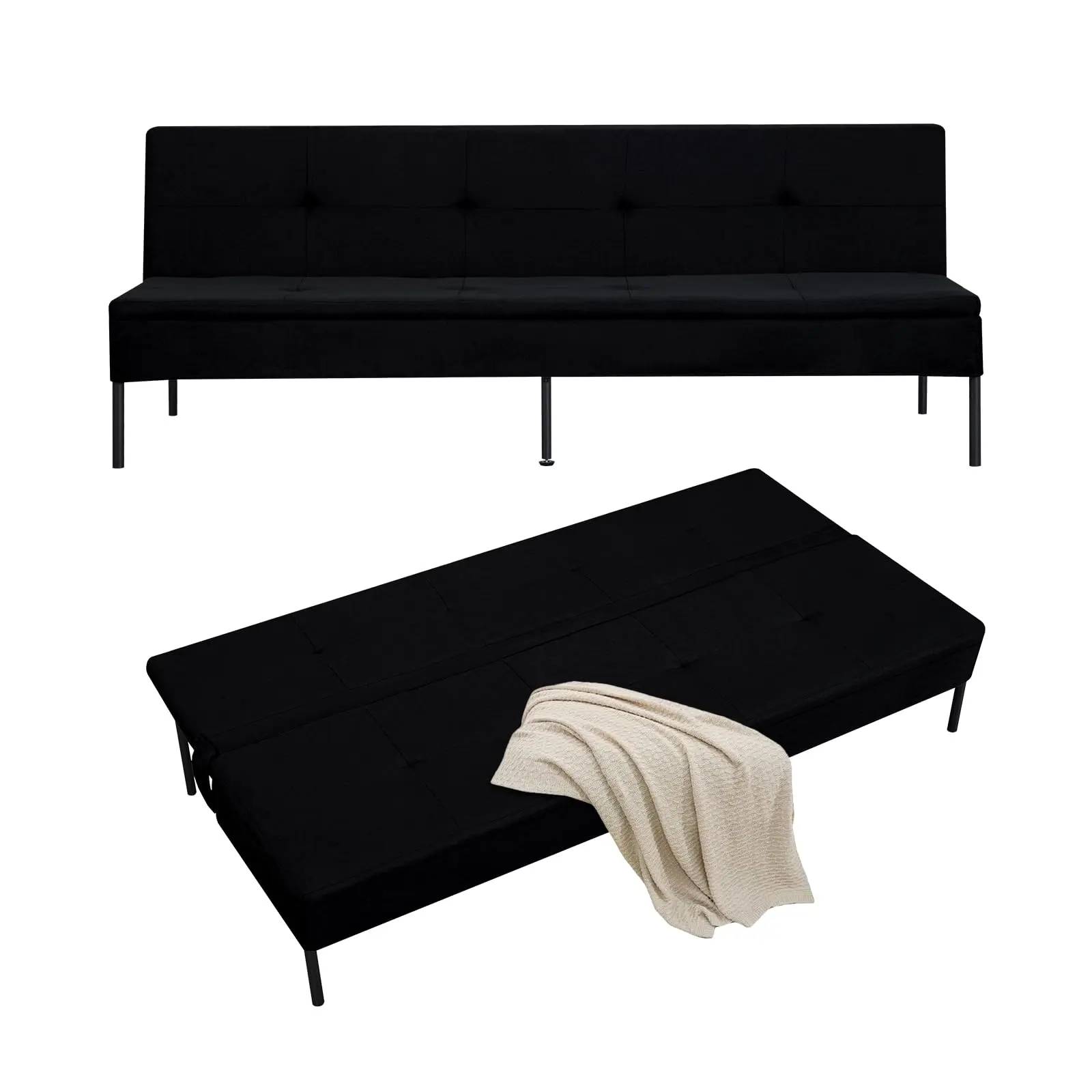 Space Saving 63.39” Foldable Futon Sleeper Sofa with 5 Adjustable Backrest, Sturdy Powder Coated Iron Frame Holds Up to 300 Lbs for Apartment Dorm Bedroom