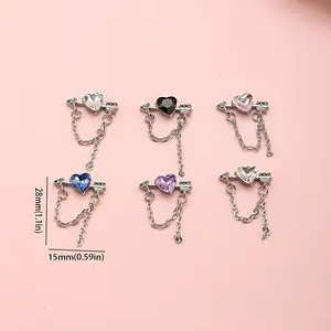 10pcs Alloy Heart Chain & Fringe 3D Nail Decorations, Nail Jewelry Accessories, Nail Gemstones, Nail Tools, Nail Art Supplies