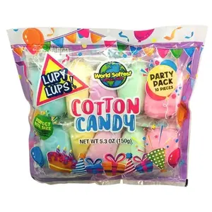 Cotton Candy Party Pack 10 Pz (5.3oz) - Assorted Colors and Flavors - Individually Wrapped Small bags – Perfect por Party Favors and Buffet Tables (Blue Raspberry, Pink Strawberry, Purple Grape and Yellow Banana) LUPY LUPS!oz