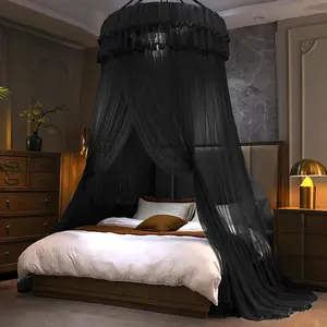 Net Bed for Girls, Bed Fine Sheer Mesh Dome Bed Canopies, Kids & Adults Lace Tent for Twin Full Queen King Bed (Black)