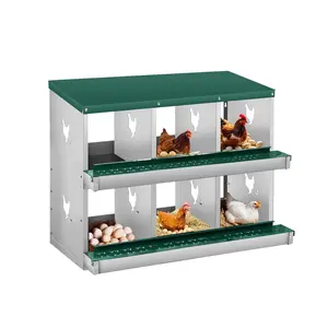 6-Compartment Chicken Nesting Box, 2-Tier Galvanized Steel Egg Laying Box with Large Vented Holes, Wall-Mountable Design, Easy Egg Collection & Cleaning for Chickens - Green