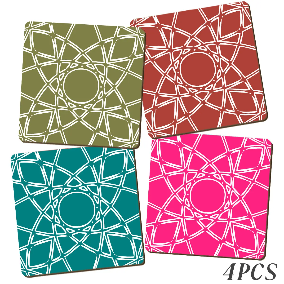 4pcs wooden square coasters geometric patterns anti scalding and anti slip coasters coffee mats table decoration, suitable for afternoon tea parties, restaurant layout