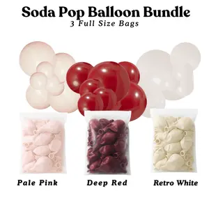 Soda Pop Balloon Bundle - Pale Pink, Deep Red, Retro White - Sizes 5"- 12"- 18"