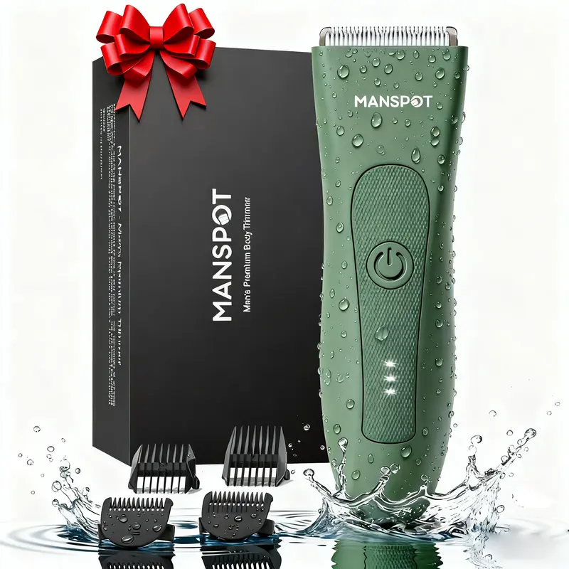 Manspot Premium Electric Body Hair Trimmer for Men - Waterproof Wet & Dry Groomer, Rechargeable Cordless Clippers for Chest Back Arms - Gym Ready Travel Friendly Green Trimmer with Comfort Design-dealsforyoudays