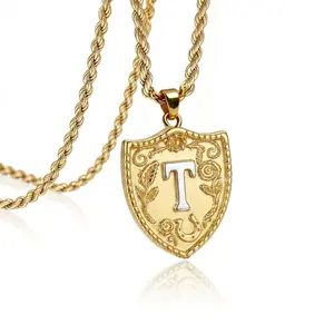 Gold Initial Necklaces for Men and Women, 14K Gold Plated Letter A-Z Shield Pendant with Adjustable Rope Chain Birthday Gifts for Mens Women Teen Gifts