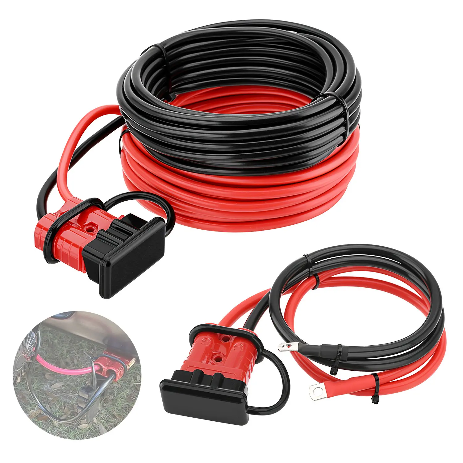 24 FT Quick Disconnect Winch Power Cable, 8 Gauge 8 AWG Copper Wiring, Heavy Duty Quick Disconnect Cables