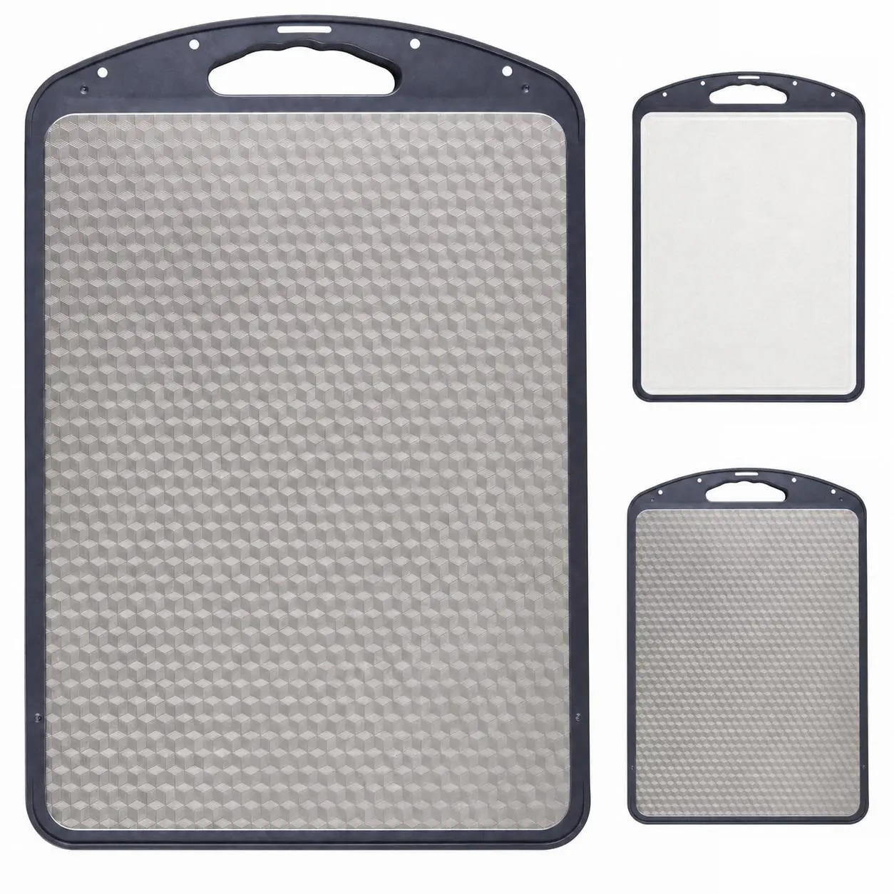 Double-Sided Titanium Cutting Boards for Kitchen Set - Safe for kitchen use Non-Toxic Metal - Non-Slip Base, Easy-Grip Handle, Dishwasher Safe - 2-Piece (Large + Small) 18.1 x 12.2 & 15.4 x 10 in