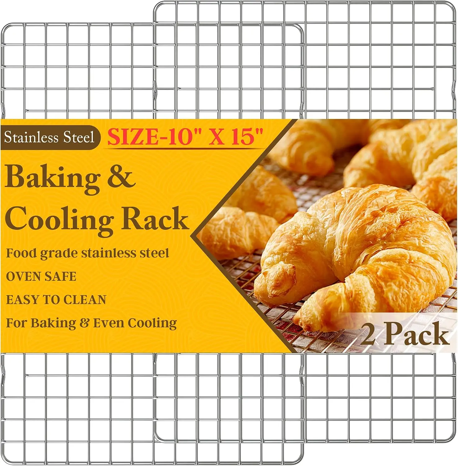2-Pack 10 x 15 in Stainless Steel Cooling Racks, Heavy Duty Wire Baking Racks for Cooking, Baking, Roasting & Grilling, Oven and Dishwasher Safe