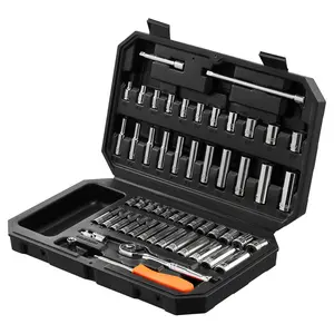 VEVOR Socket Set, 1/4 Inch Drive Socket and Ratchet Set, 6-Point Socket Opening, 54 Pieces Tool Set SAE and Metric, Deep and Standard Sockets, 5/32-9/16 in, 4-14 mm, with Accessories, Storage Case
