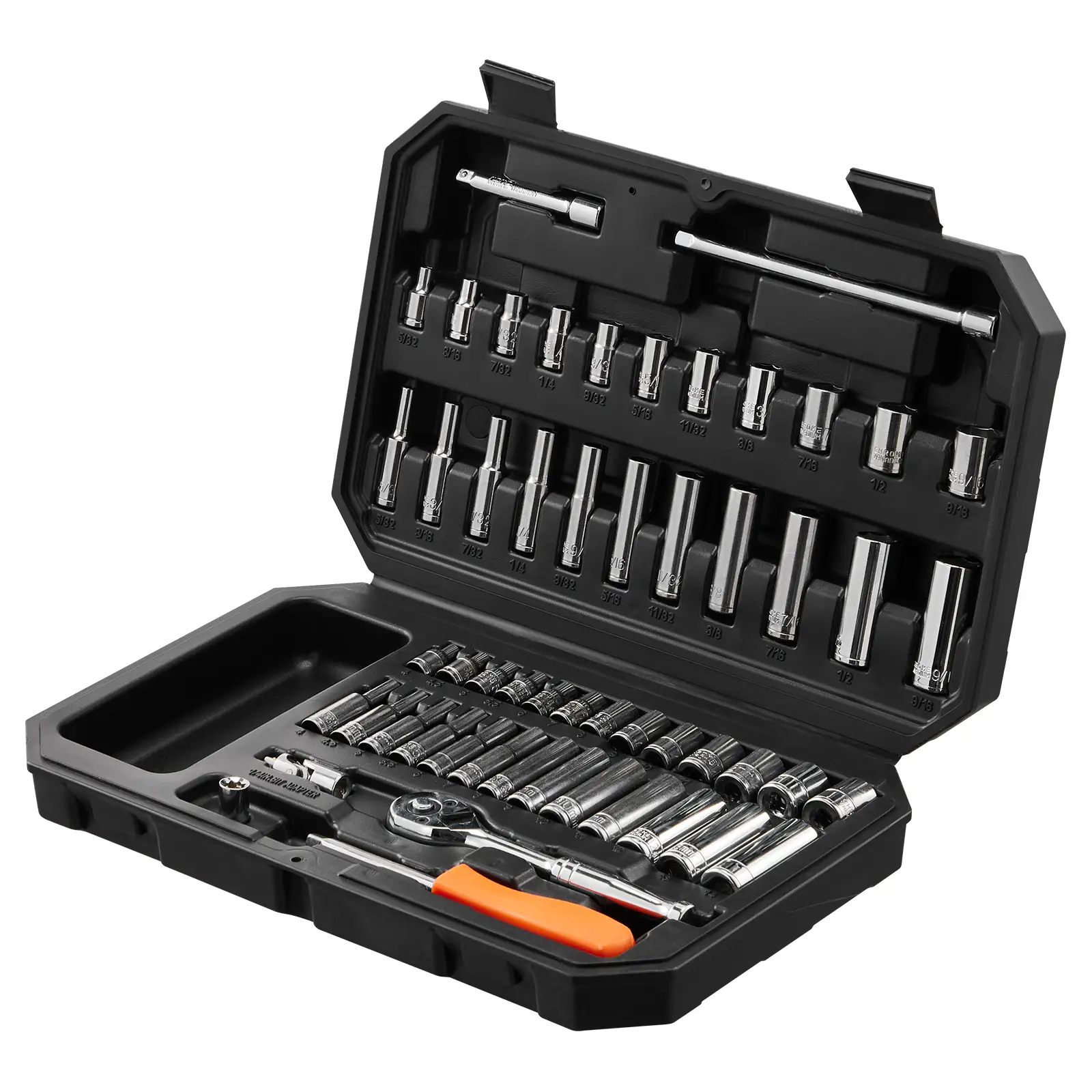 VEVOR Socket Set, 1/4 Inch Drive Socket and Ratchet Set, 6-Point Socket Opening, 54 Pieces Tool Set SAE and Metric, Deep and Standard Sockets, 5/32-9/