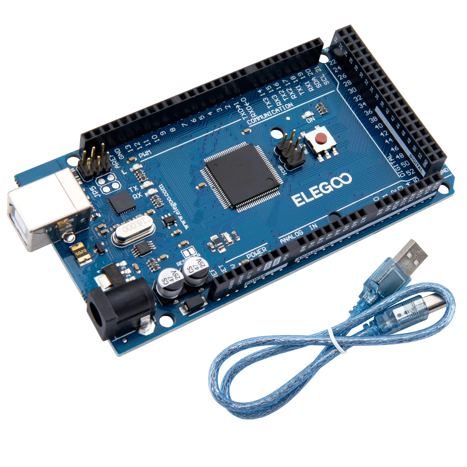 ELEGOO MEGA R3 Single Board Computer with Enhanced Pins, ATmega2560, 16u2, USB Cable, AC-to-DC Adapter, Arduino IDE Compatibility, RoHS Compliance for Desktop & Laptop Component Projects