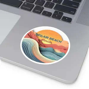 Bellair Beach Florida Sunset Sticker, Retro Sticker, Tropical Beach Sticker, Sunset Circle, Weatherproof Decor, Laptop Sticker Decorative Vinyl Paradise Tiles Sticker Ornaments