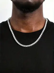 Men's Hip Hop Rhinestone Pendant Necklace, Fashion Necklace, Square Artificial Diamond Zircon Cuban Link Chain Jewelry, Luxury Multifunctional Gift for Father's Day