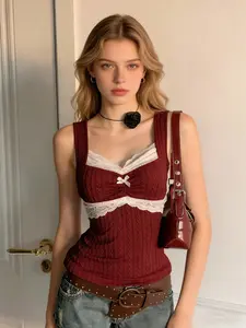 Y2K Style Summer Lace Bowknot Vest Top, Sexy Casual Fit Blouse for Daily Wear, Perfect for Dating