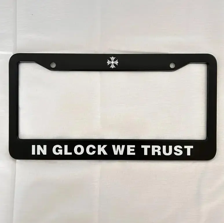 [In Glock We Trust] In Glock We Trust License Plate Frame, Stainless Steel Black Car Tag Holder, Cross Design US Plate Frame, Auto Accessory, Gift for Car Owners