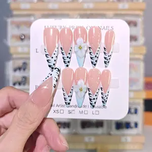 Stylish Zebra Print Stiletto Handmade Press On Acrylic Nails