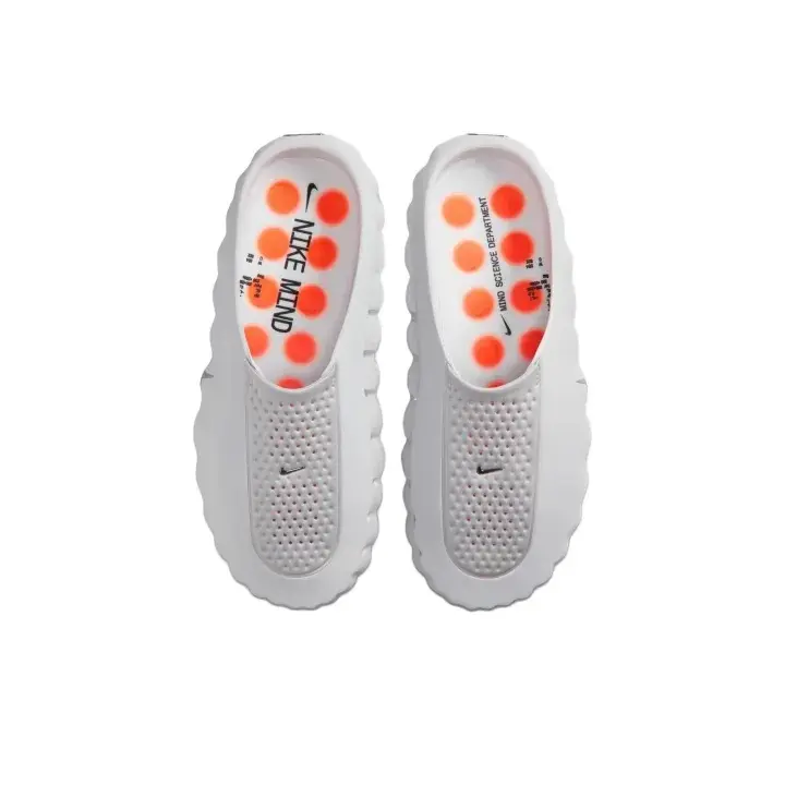 Pure White Bathroom Water Repellent Slides Orange Dot Shock Absorb Spherical Anti Slip Outsole Breathable Odor Resistant Perforated Upper Home Foot Circulation Activate Physical Therapy Mule Sandals