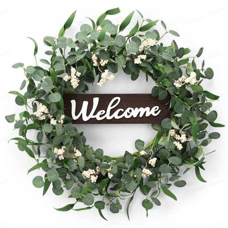 ZMOCEN A Green Eucalyptus Spring/Summer Wreath With A Welcome Sign, Featuring Artificial Spring/Summer White Berries. Suitable For Front Doors, Walls, Windows, Festive Occasions, Farmhouses, Porches, Patios, And Wedding Season Decorations (White + Green). ZMOCEN A Green Eucalyptus Spring/Summer Wreath With A Welcome Sign, Featuring Artificial Spring/Summer White Berries. Suitable For Front Doors, Walls, Windows, Festive Occasions, Farmhouses, Porches, Patios, And Wedding Season Decorations (White + Green).