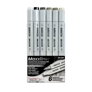 Pacific Arc - Maxxliner - Alcohol Based - Dual Tip Markers Set- For Artist, Professional or School Work - 6 colored markers set