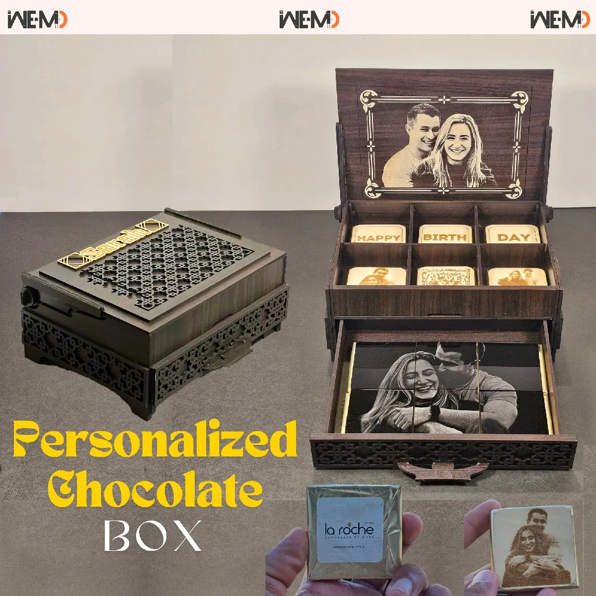 Personalized Wooden Chocolate Box with Engraved Photo and Message for Birthday, Anniversary or Congratulations - Snack, Gift giftbaskets