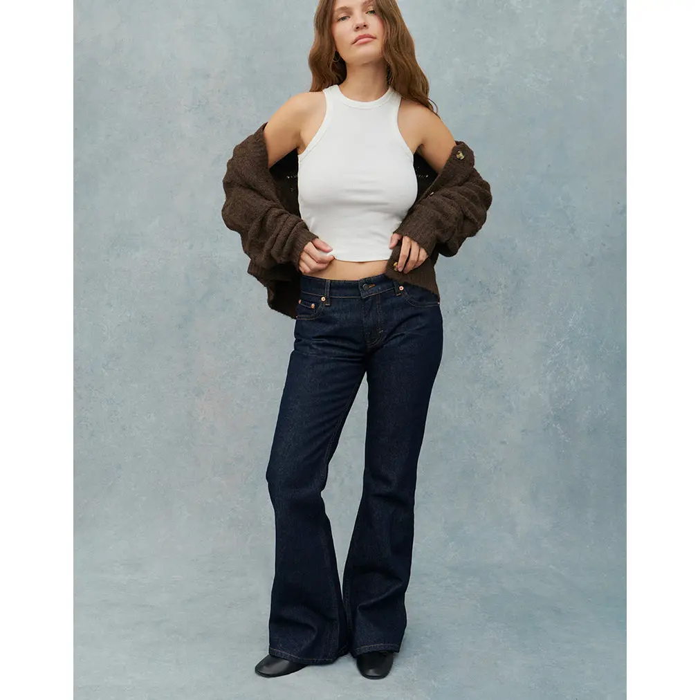 MOTEL Rigid Low Rise Flare Jeans In Indigo