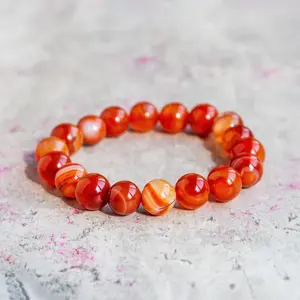 Natural Banded Carnelian Red Agate Crystal 8mm Beads Healing Anxiety Relief Stretchy Handmade Bracelet