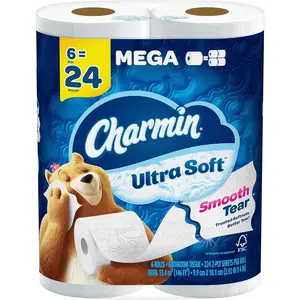 Charmin Ultra Soft Toilet Paper 6 Mega Rolls = 24 Regular Rolls Charmin