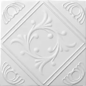 A La Maison Ceilings Diamond Wreath 20 in x 20 in Decorative Styrofoam Glue-up Ceiling Tiles - #R 02 - (Pack of 96) / 259 sqft Lightweight Set Stickers