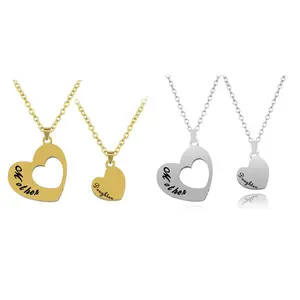 2PCS Gift for Mom Hollow Love Pendant Necklace Family Stainless Steel Accessories Mother Day Set Thanksgiving Jewelry 'Daughter'
