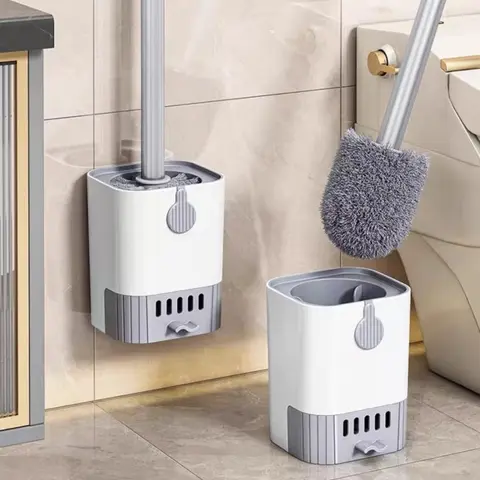 Wall-Mounted Plastic Toilet Bowl Brush Kit with Holder - 1 Pack, Ergonomic Long Handle, Bendable Flexible Reach, Durable, Easy Storage, Household Convenient Cleaning Supplies, Reliable Cleaning Solutions for Toilet Rim Access