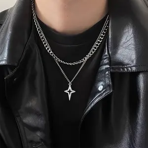 Double-layer necklace with a unique, simple, hip-hop, punk, niche, stylish, cool, retro design, multi-layer sweater chain, star clavicle chain, a perfect gift for friends and family