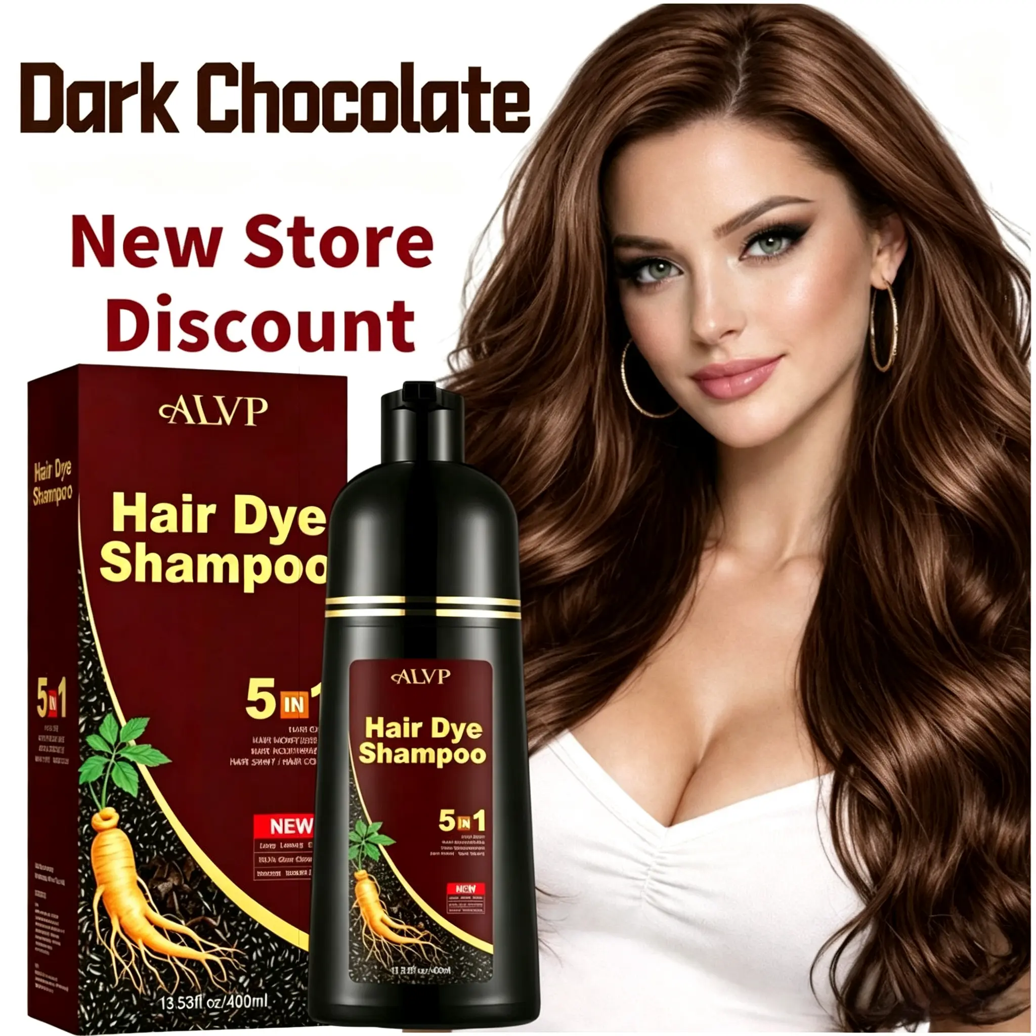 ALVP 5-in-1 Herbal Color Shampoo, Haircare Cleanser & Conditioner with Ginseng for Men & Women - Smooth Gray Coverage, Long-Lasting Color, Scalp Nourishing