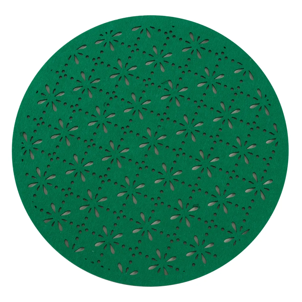 SARO 5108.G15R 15 in. Round Cutwork Felt Table Mats - Green, Set of 4, Kitchen Tableware Placemats