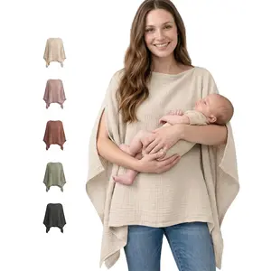 Muslin Nursing Cover for Breastfeeding, 360° Full Privacy Breathable 100% Cotton Breastfeeding Cover, Multi-use Carseat Canopy
