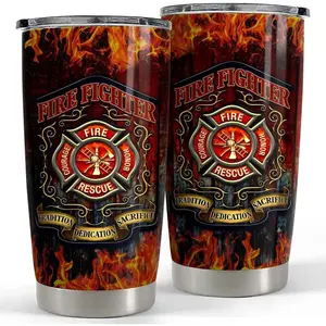 Firefighter Tumbler 20oz Tumblers with Lid Gift for Firemen Fire Department Dad Men Father Graduation Retirement Coffee Drinkware